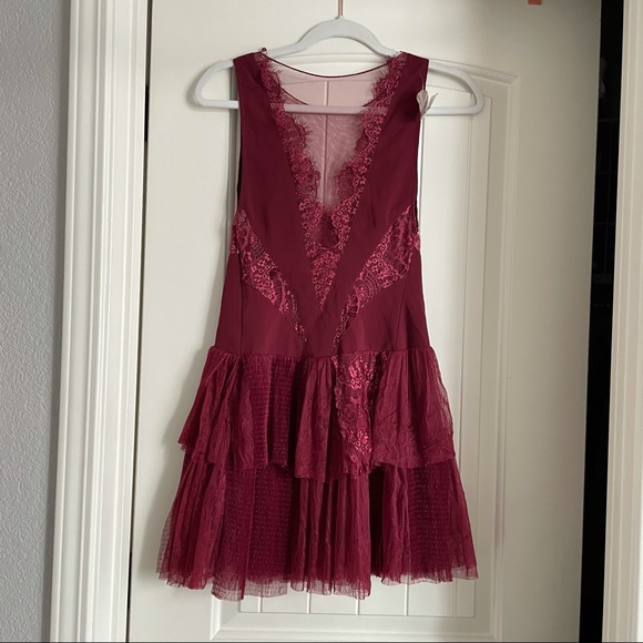 Free people red black dove lace mesh dress 0 - Picture 6 of 11